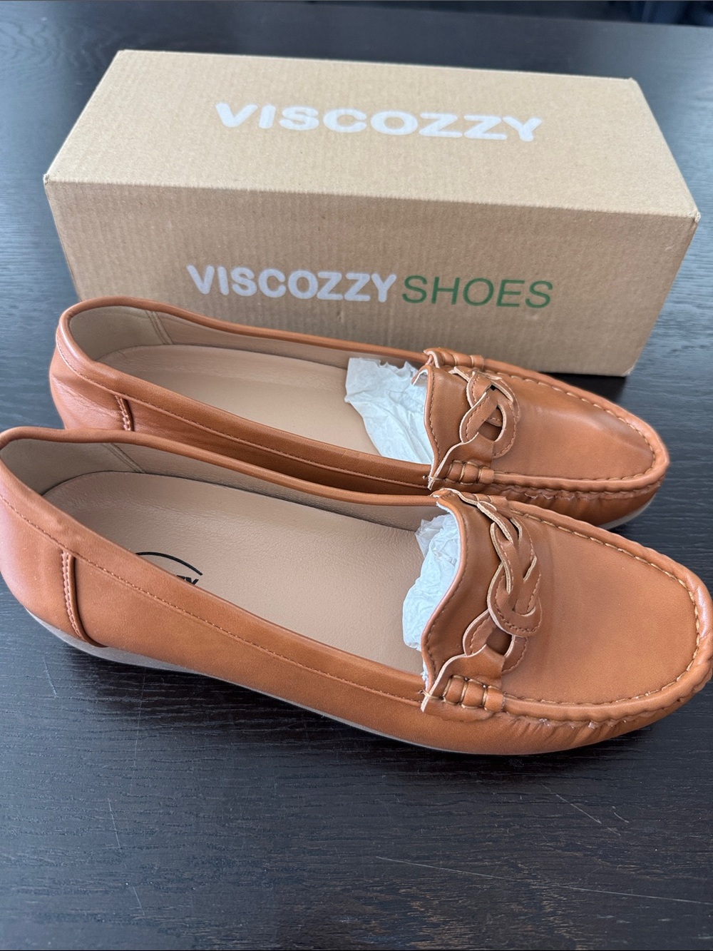 Women’s Cognac Leather Slip-On Loafers